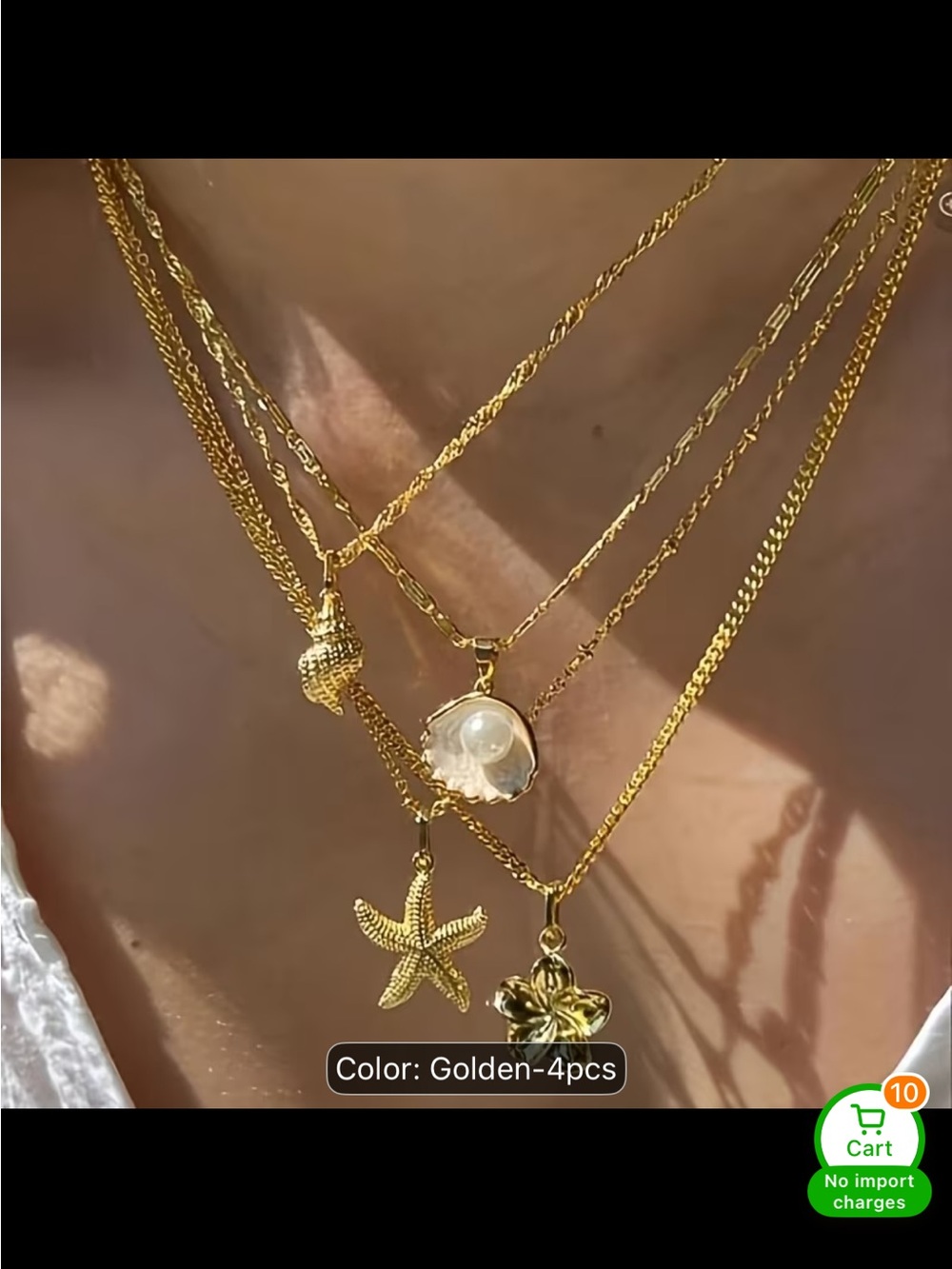 Layered Golden Shell & Starfish Pendant Necklace Set